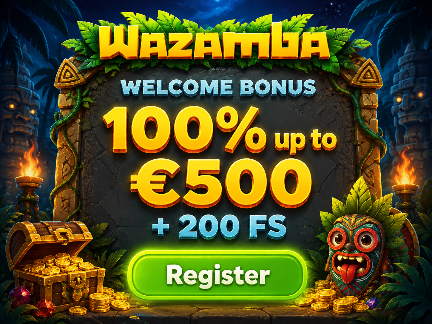 Illustration of a treasure chest representing the Wazamba welcome bonus and free spins in Australia
